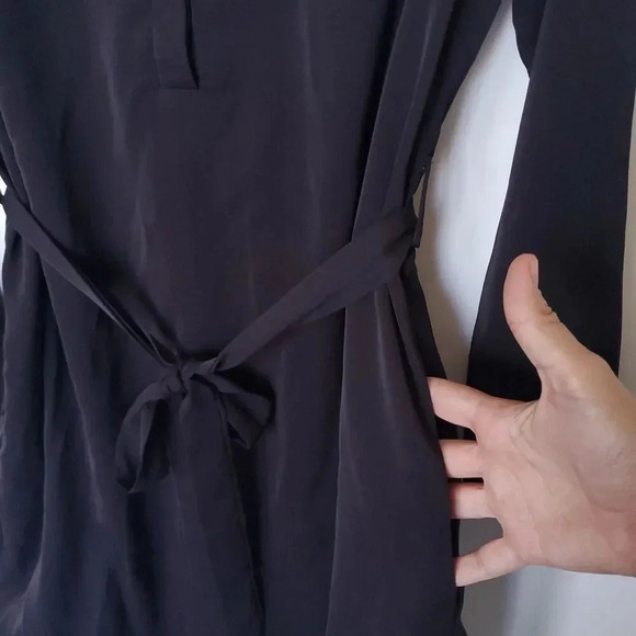 Black Shirt Mini Dress With Belt Size Medium Tunic Long Sleeve ButtonUp Collared - Picture 9 of 16